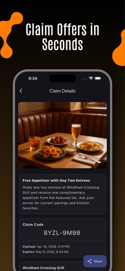 A claimed offer with its claim code